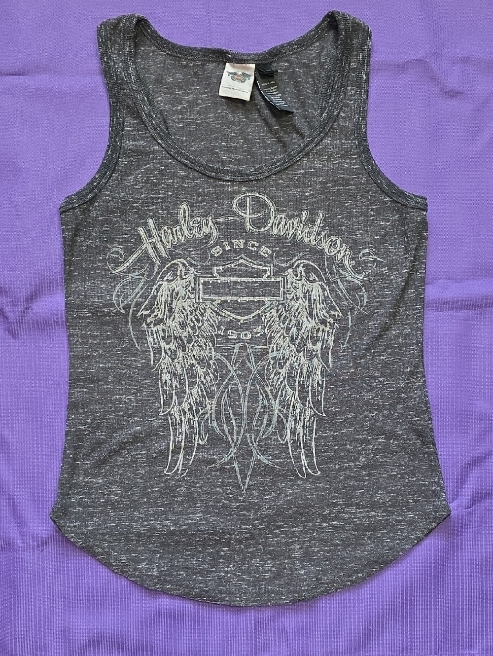 Harley-Davidson Women's Dark Gray Heather Tank with White Wing Graphic
